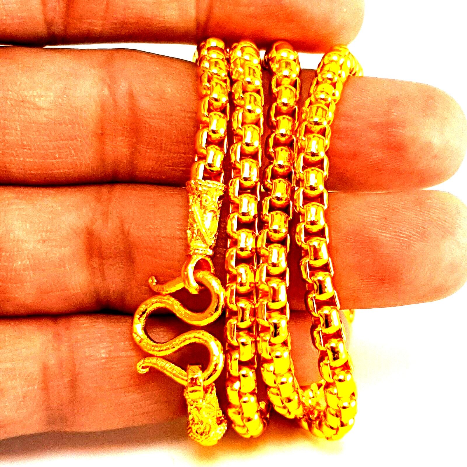 Gold Color Charm Necklace Plated Brass Unisex Adult Fashion Jewelry 24″ 5 MM.