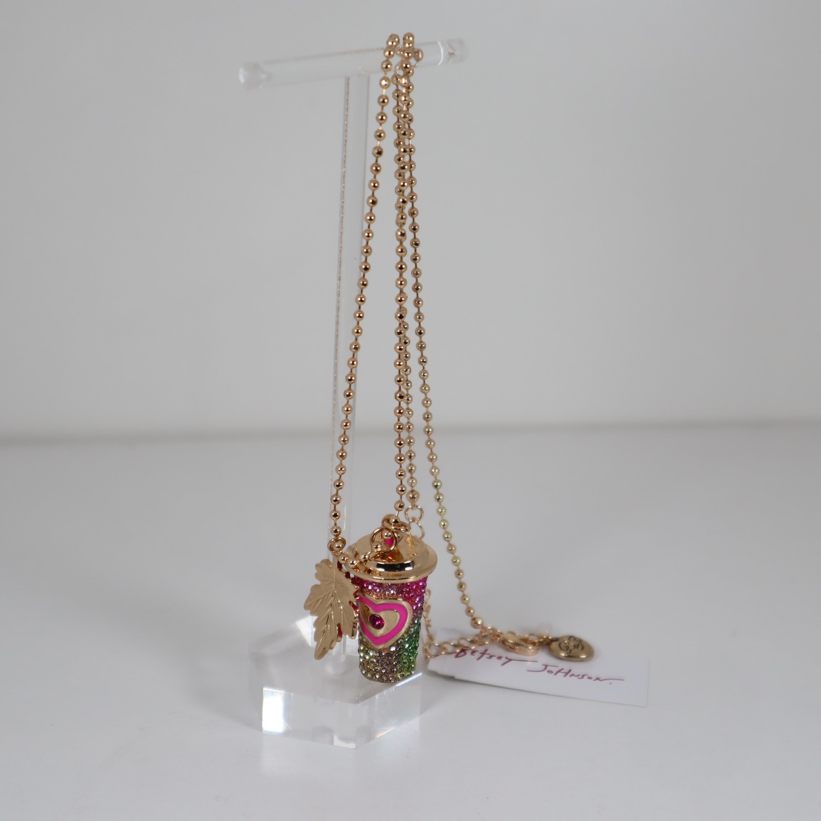 BETSEY JOHNSON Latte Coffee Cup Rhinestone Fall/Autumn Pendant Necklace