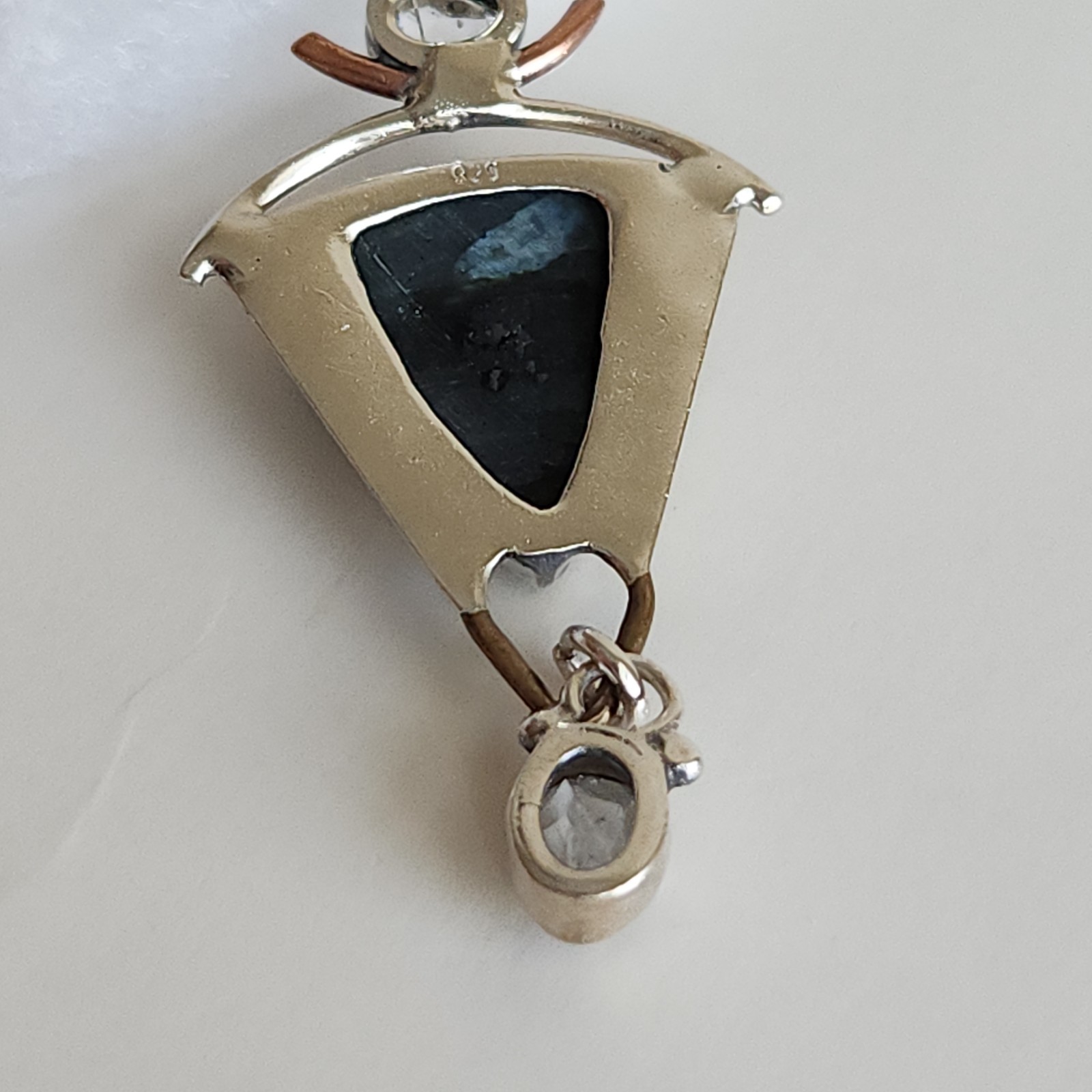 Sterling Silver Black Moss Agate Pendant 925 Artisan Mixed Metal 5.3g