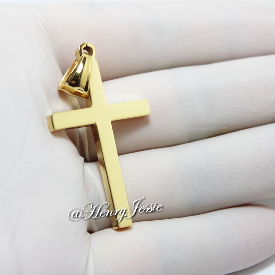 20″MEN Stainless Steel 2.5mm Gold Plated Rope Chain Necklace Cross Pendant*GP