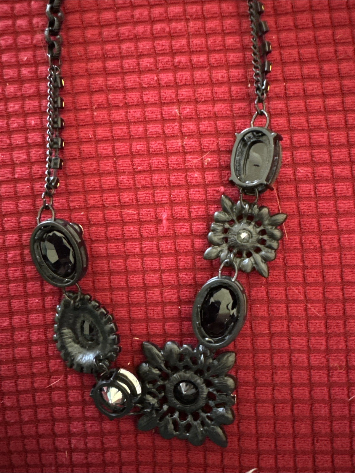Betsey Johnson Black And Rhinestone Necklace Vintage