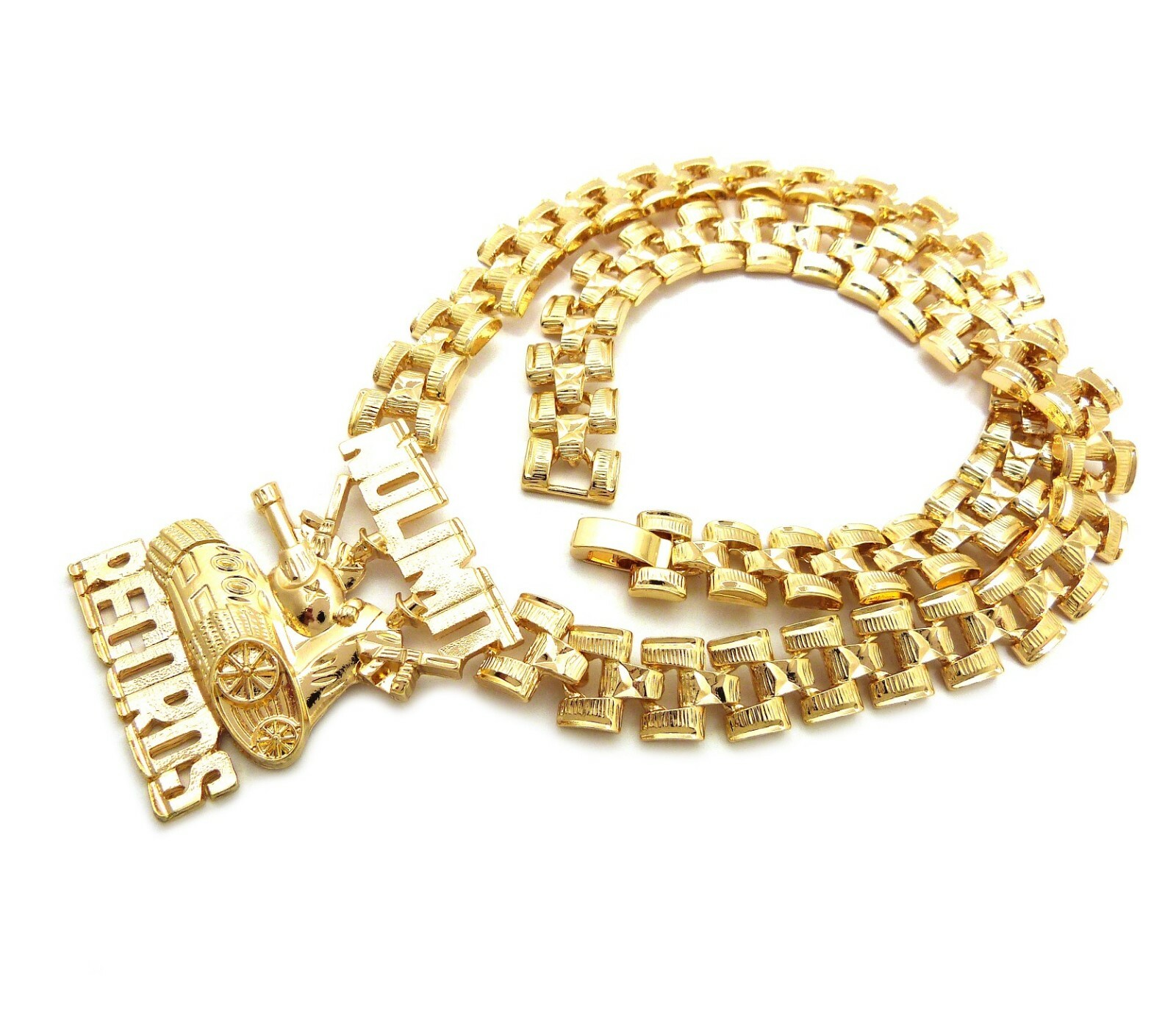 Hip Hop Icy Gold PT No Limit Records Tank Pendant & 13mm 20″ Tank Chain Necklace