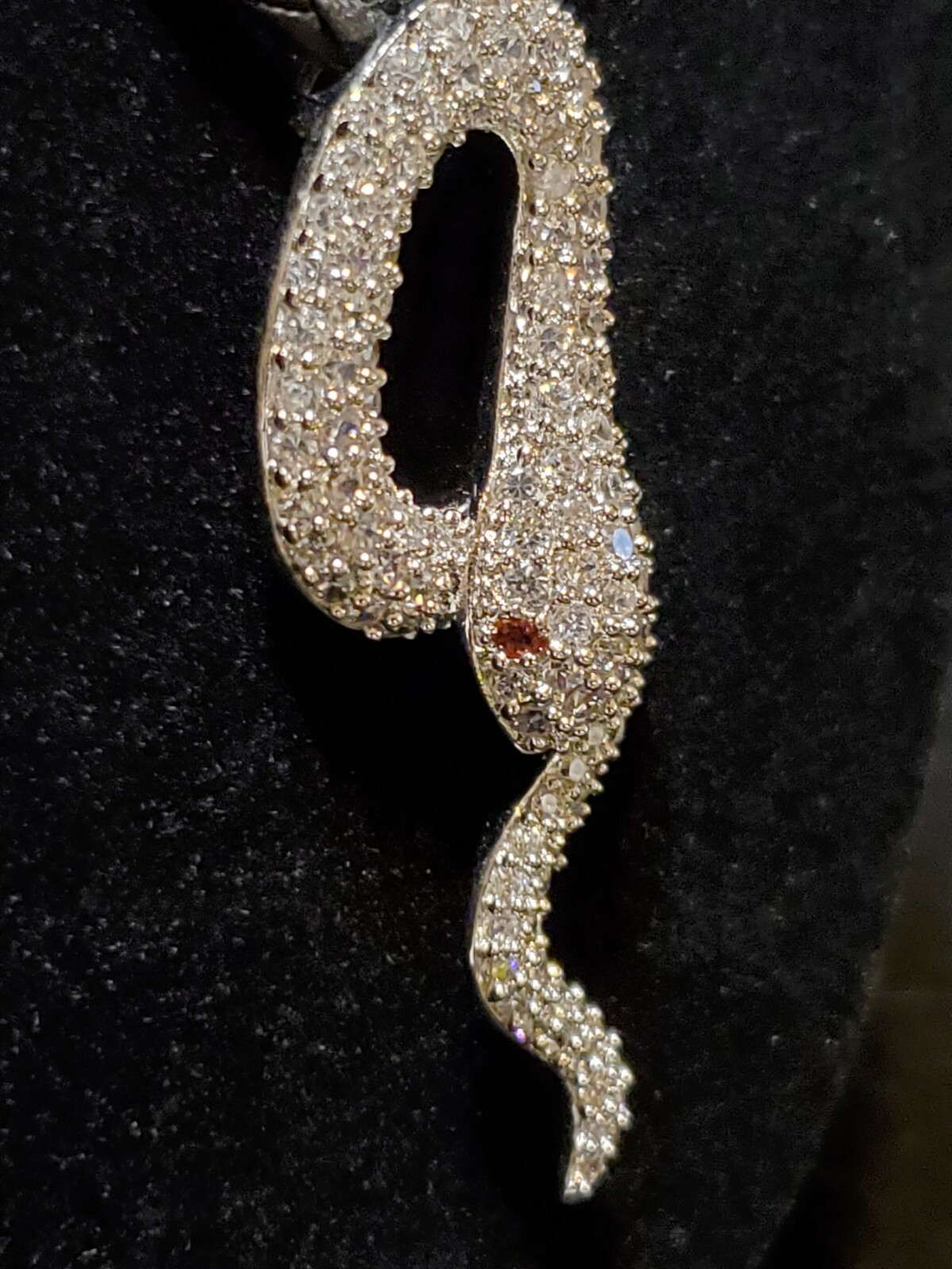 Snake – unknown crystal stones with Red Eyes on Leather & Silver Necklace Unisex