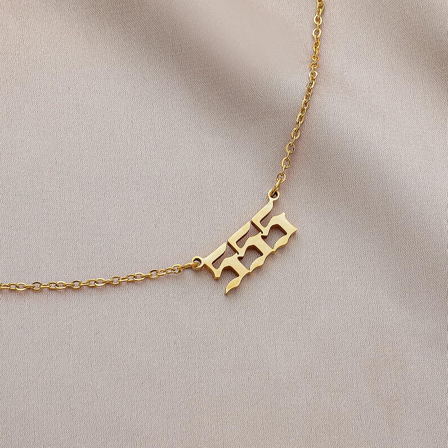 Angel Number Necklace, Dainty 18K Gold Plated Number 111 222 333 444 555 666 777
