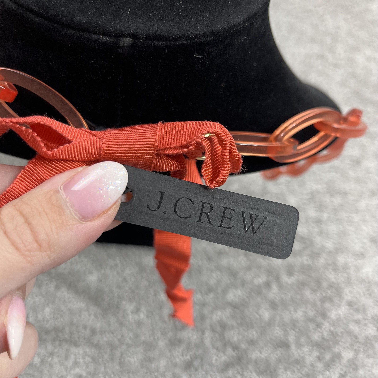 J Crew Necklace Chain Link Orange Ribbon Tie Statement Women Jewelry