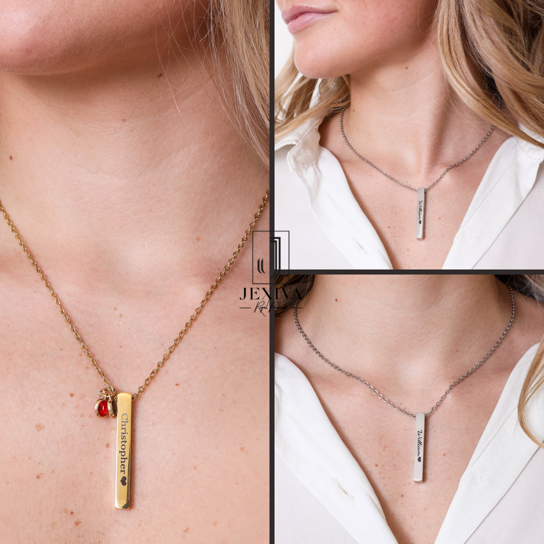 Personalized Name Engraved Bar Necklace for Women/Men