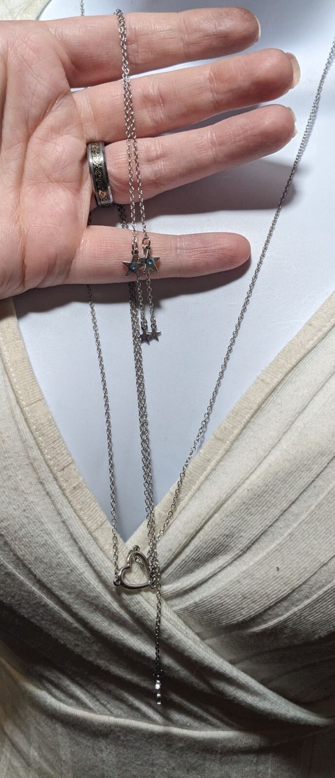Minimalist Modern Lariat Heart Moon And Star Charm Necklace