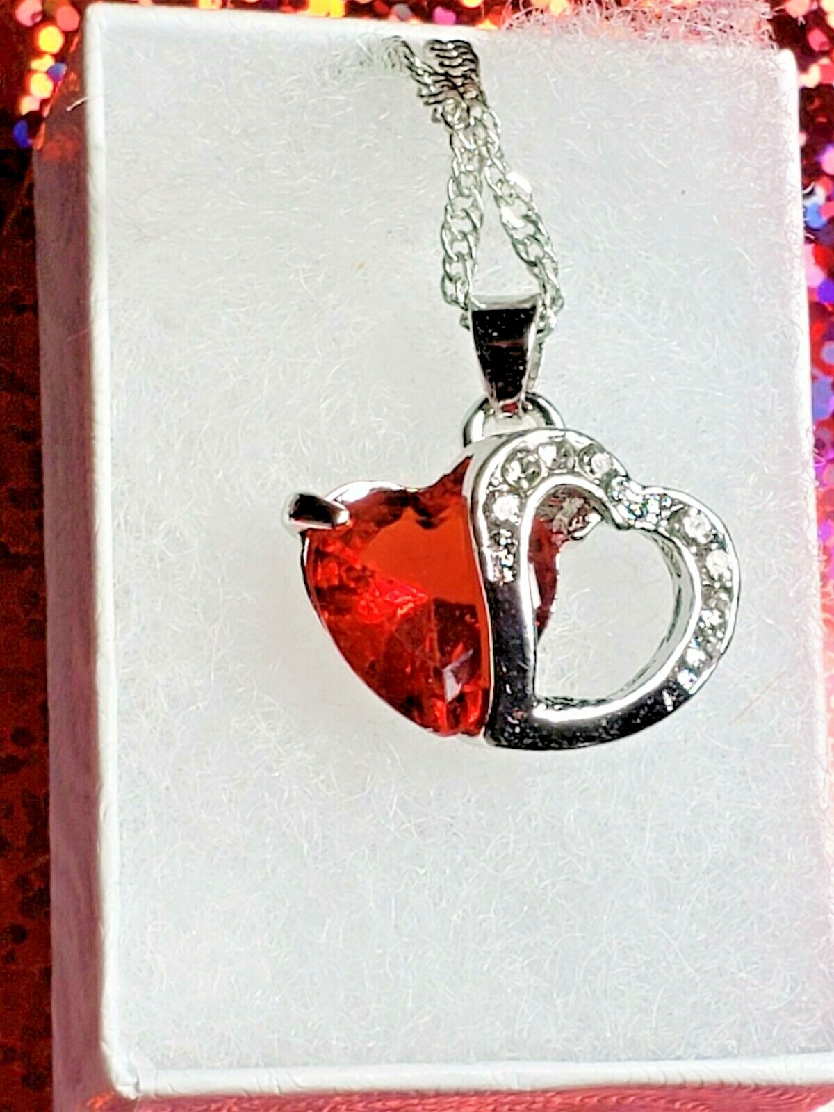 Birthday Gift Anniversary Gift Necklace Red Dual Heart Shape