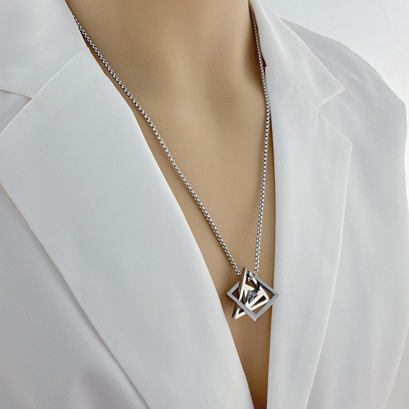 60cm Triangle Geometric Necklace Stainless Steel Box Chain Minimalist Unisex