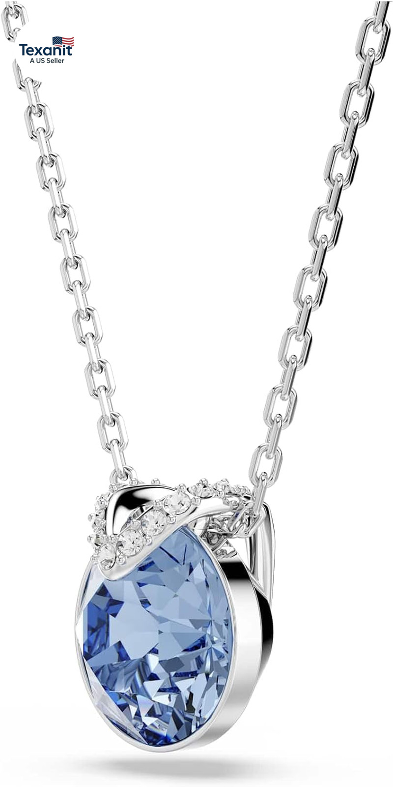Bella V Pendant, round Cut, Blue, Rhodium Finish