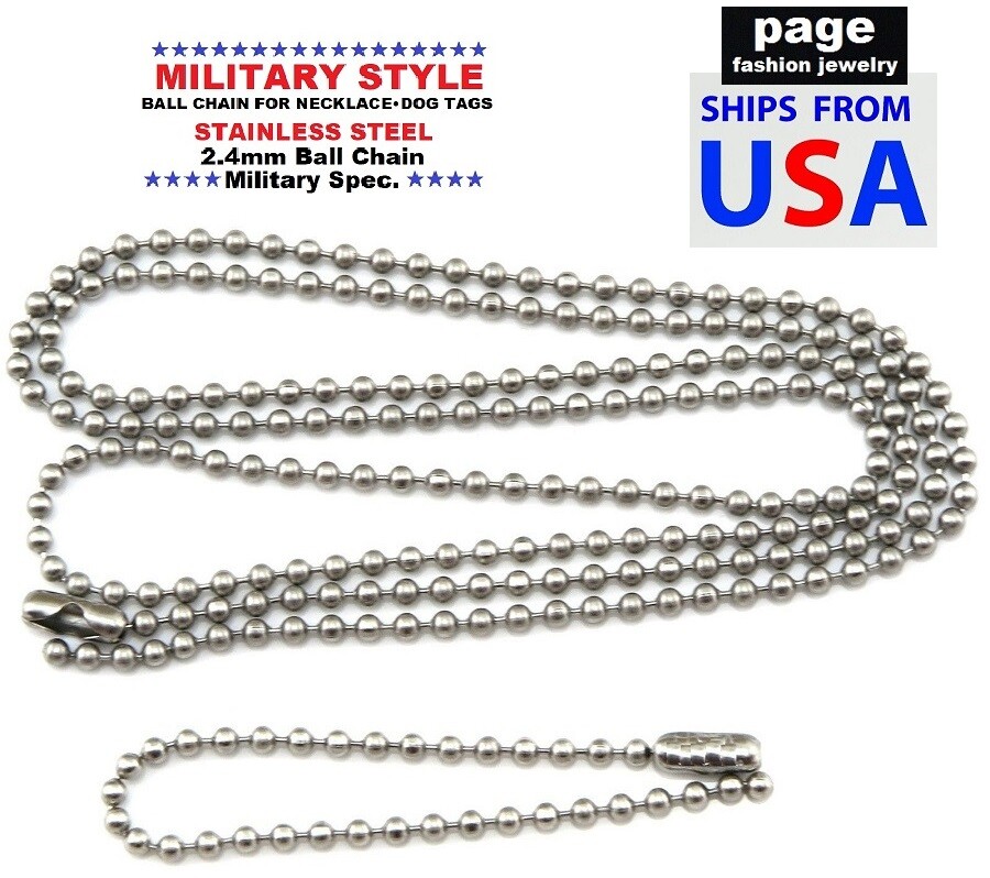 US Seller- 24″ + 4″ – 2.4mm Ball Chain Stainless Steel Military Spec For Dog Tag