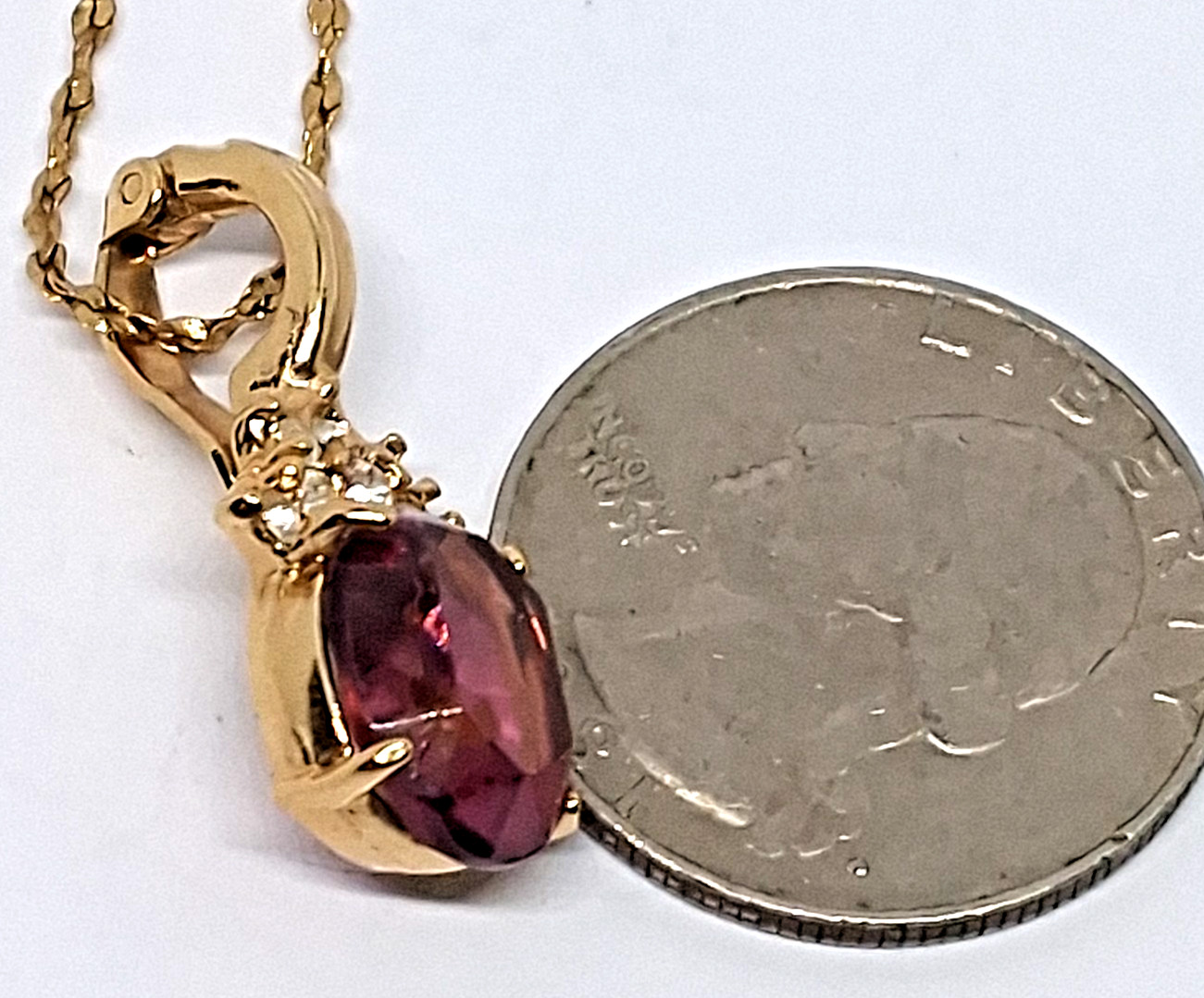 Vintage Roman Gold Tone Pendant w/ Purple & White Glass Stones 24″ Necklace