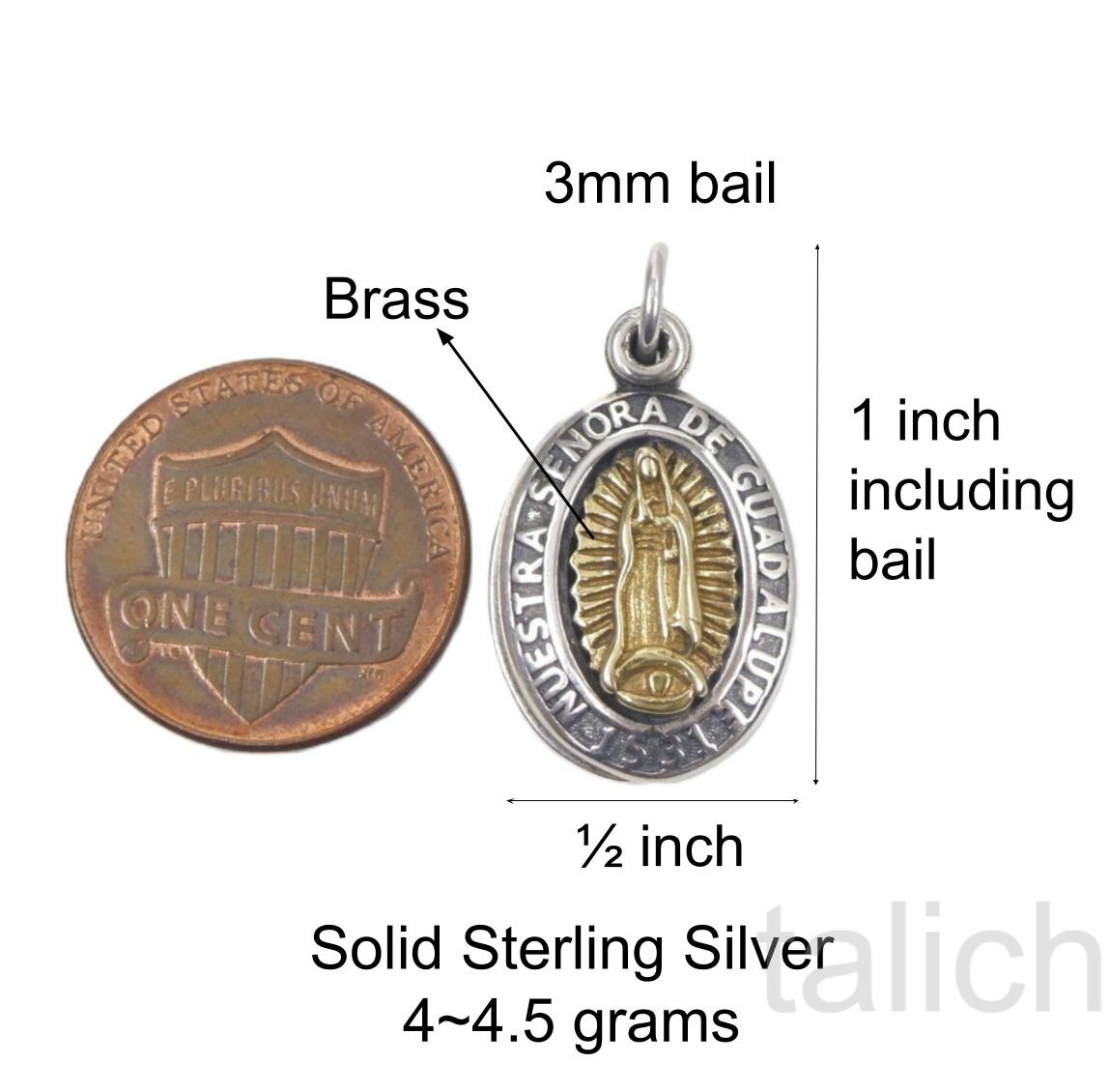Sterling Silver Virgin Mary Our Lady of Guadalupe & Skull Double Charm Pendant