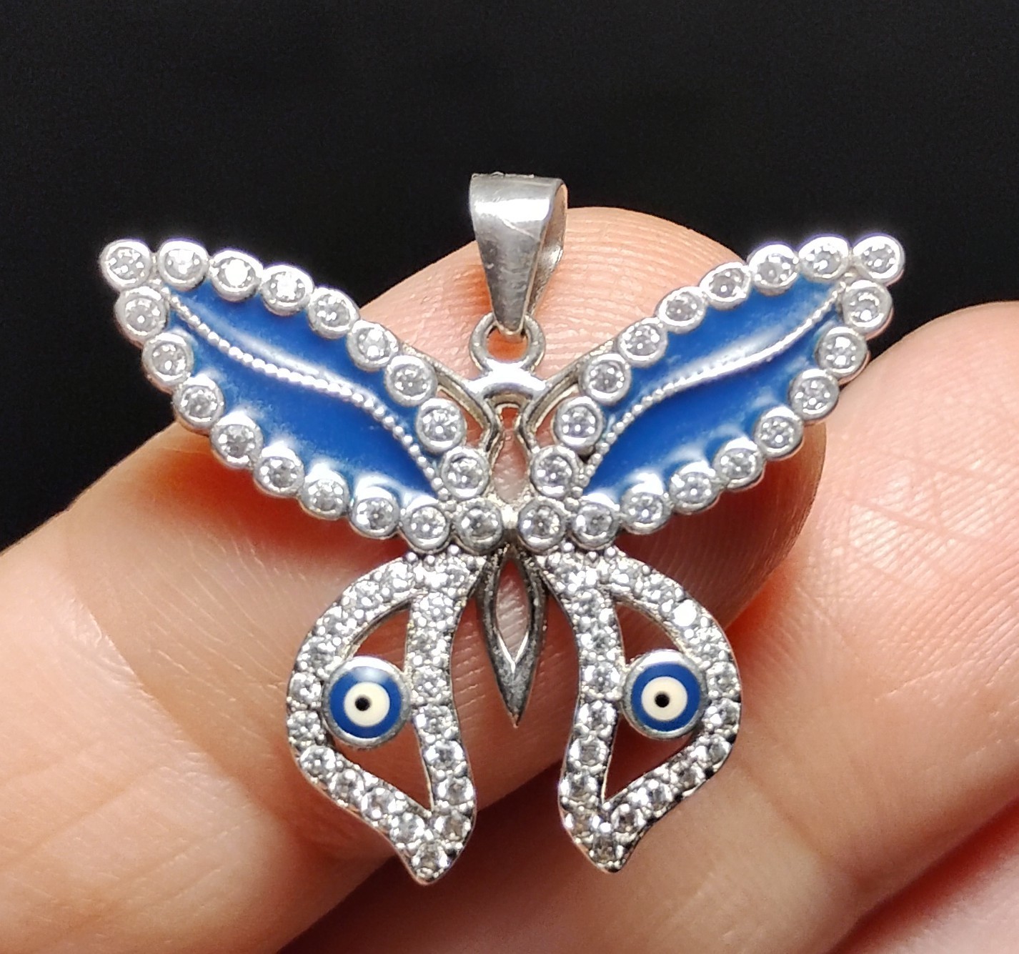 Sterling Silver 925 Butterfly CZ Rhodium Plated Pendant