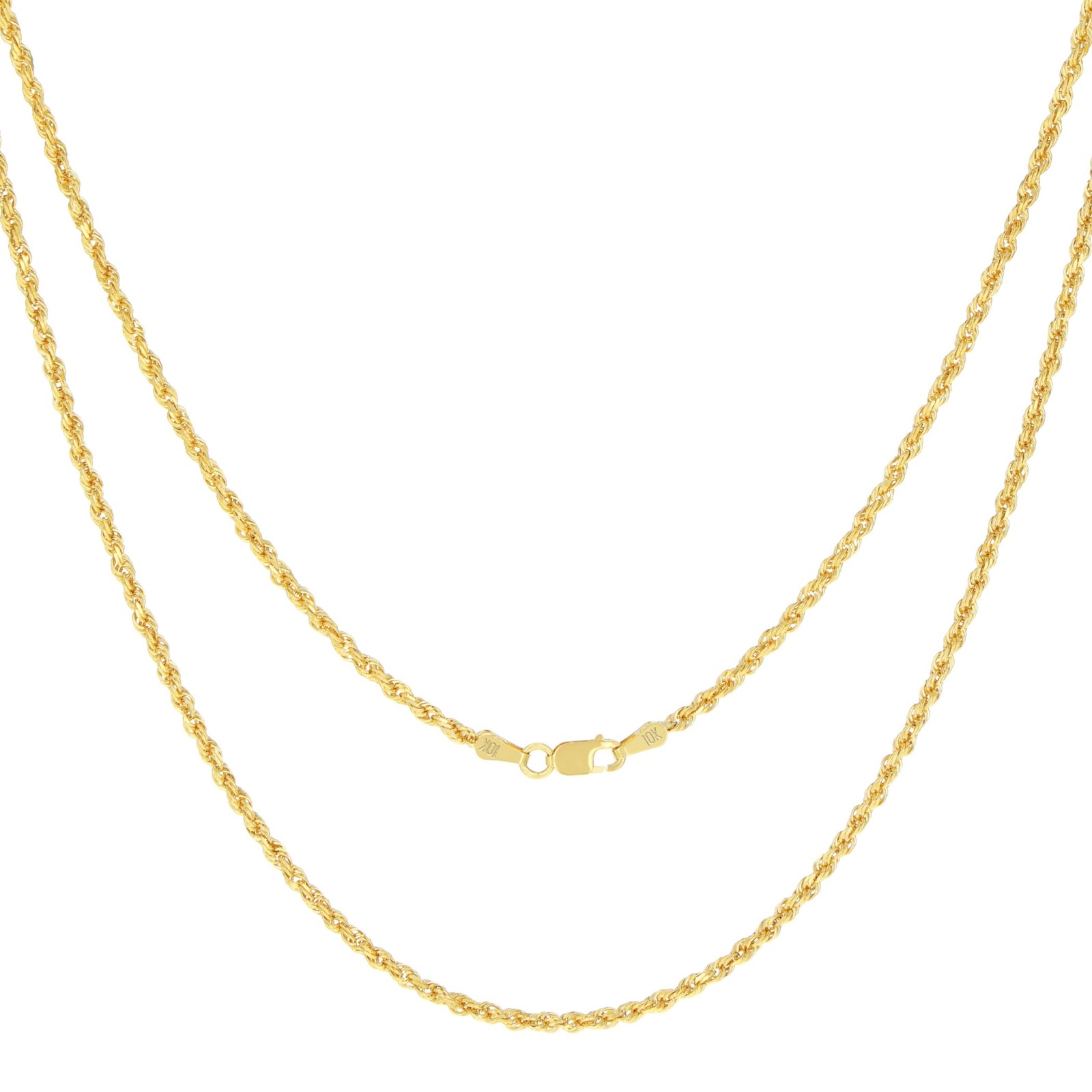 10K Yellow Gold 2mm-7mm Diamond Cut Rope Chain Necklace Men Womens 16″- 30″