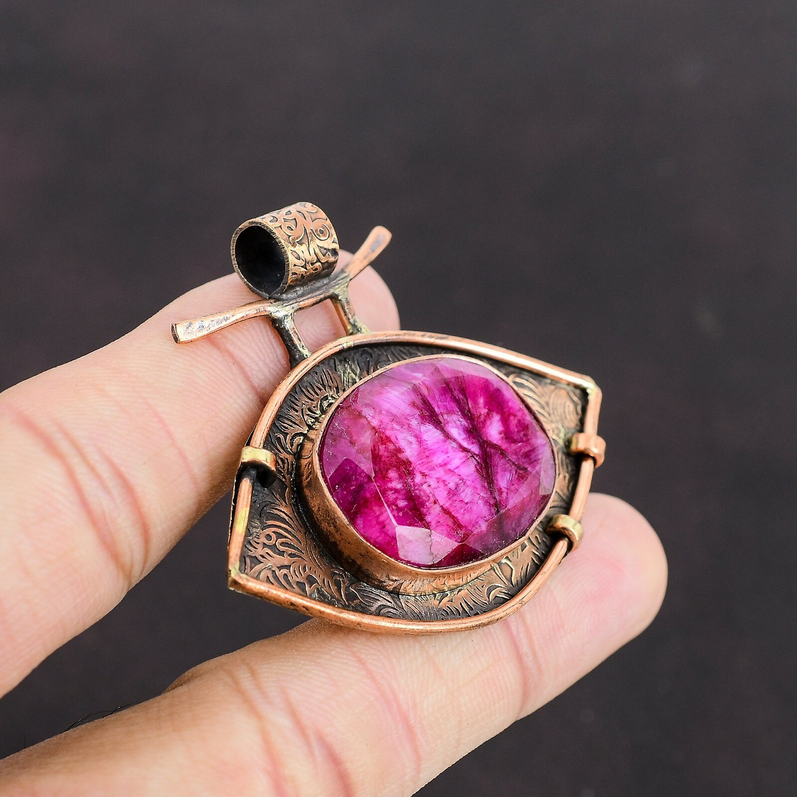 Valentines Deal Copper Oval Natural Kashmir Rubi Daughter Unique Pendant Jewelry