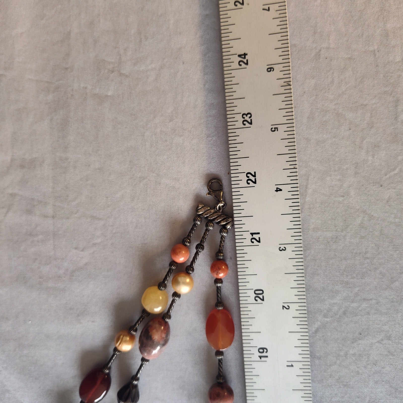 Multi Strand Earth Tone Beaded Necklace Bronze Tone Layered Stone Statement 22in