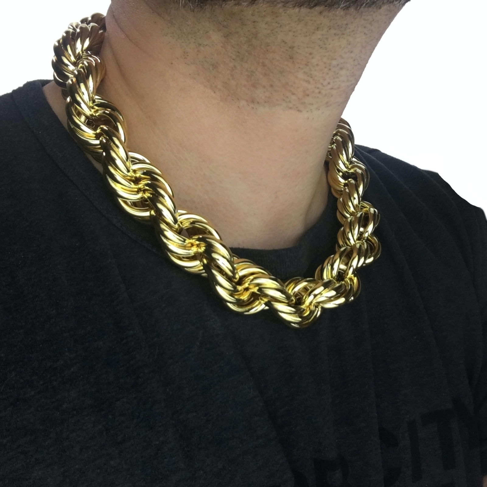 14K Gold Plated Huge Chain Hollow Rope Dookie 25MM x 20″ Inch Hip Hop Necklace