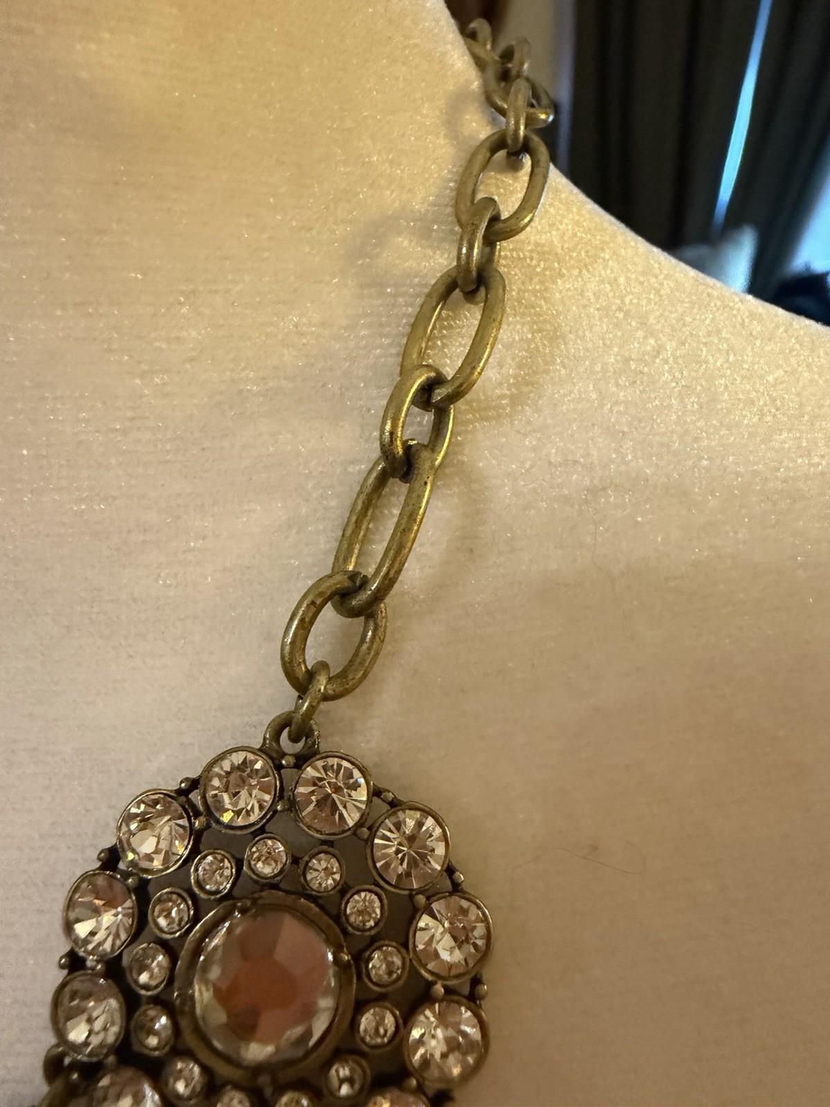 J.Crew Gold Tone Clear Crystal Cluster Statement Link Chain Necklace Adjustable