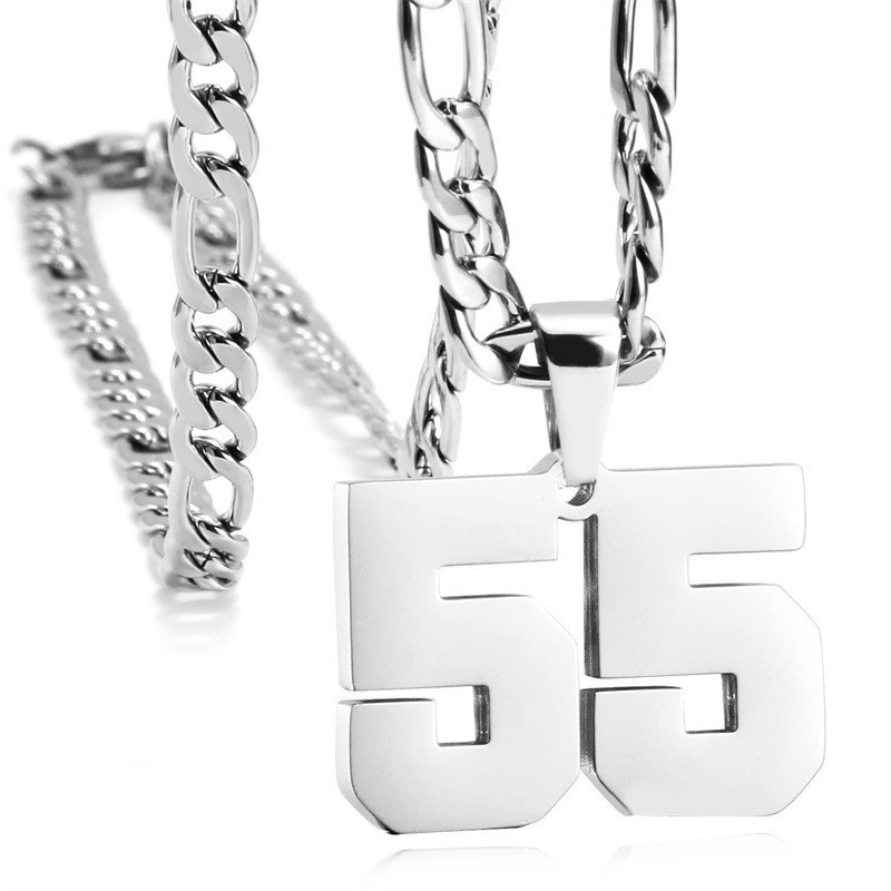#00-#99 SPORTS FOOTBALL NUMBER Pendant Charm / 24IN STAINLESS CHAIN NECKLACE