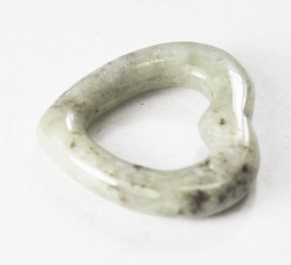 Green Heart Carved Spotted Jade Pendant Slider 26mm 6mm Thick