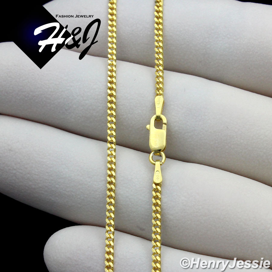 925 STERLING SILVER 16″-24″X2MM GOLD PLATED CUBAN CHAIN PLAIN CROSS PENDANT*G194