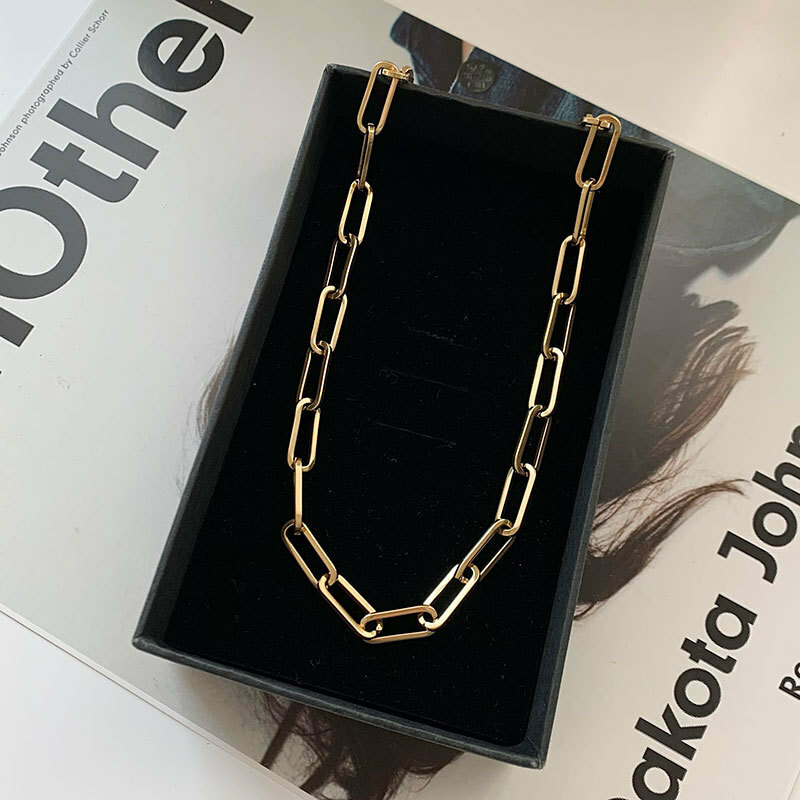 8mm Woman 18K Gold Plated Stainless Steel Thick Heavy Paperclip Link Chain Rolo