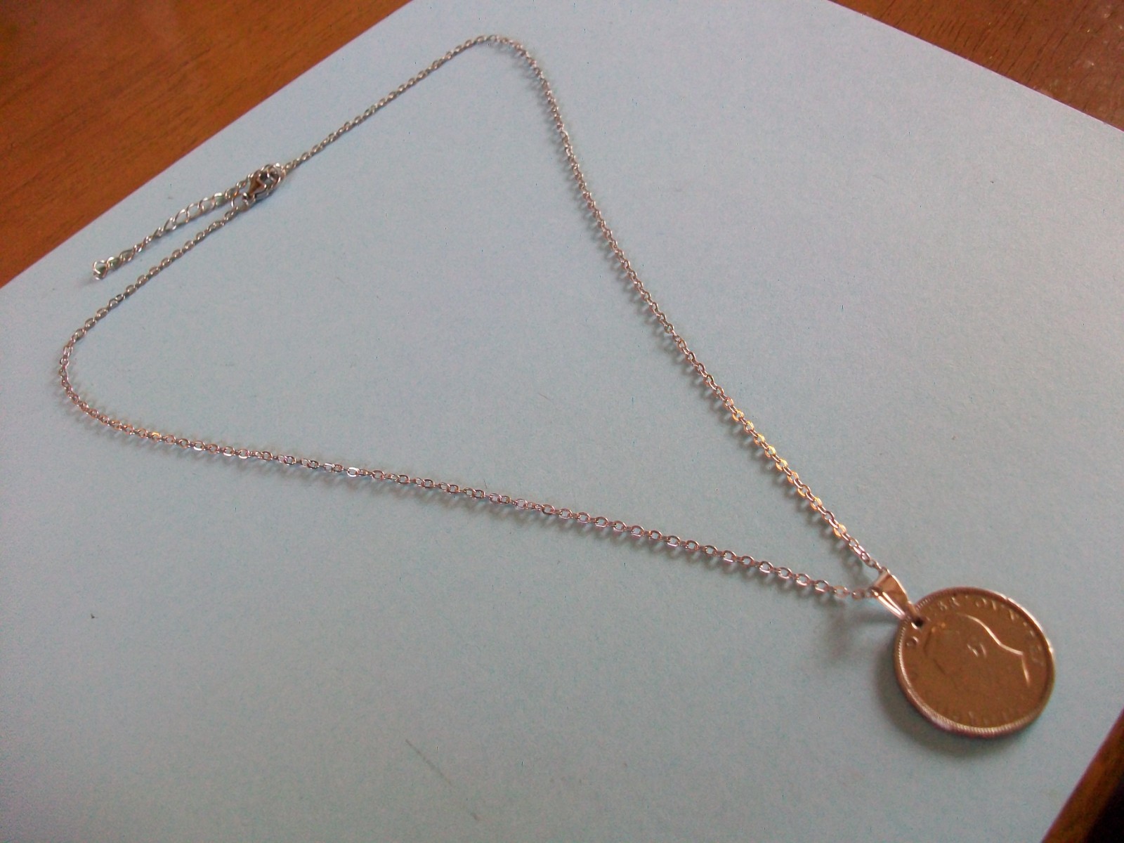 SHILLING COIN – ENGLISH – SILVER FINE LINK CHAIN PENDANT NECKLACE – 1948 to 1951