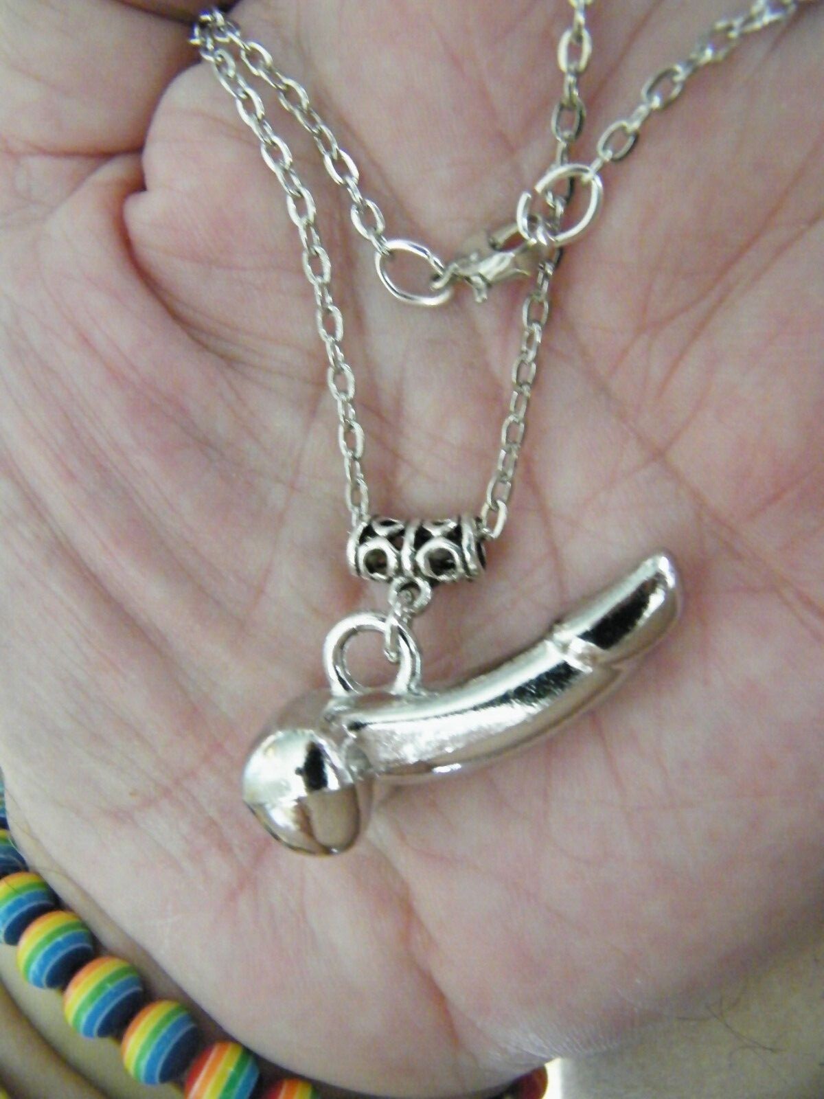 BIG PENIS Necklace 1.5″ Male Genital Silver Charm 25″ Tibet Silver Chain NEW!
