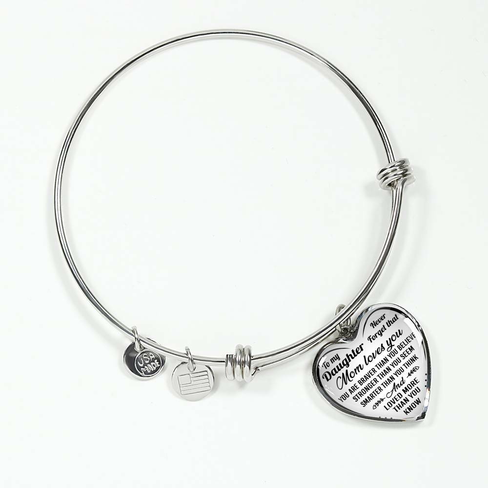 To My Daughter Mom Loves You Bracelet Bangle Heart Pendant Mother Daughter Gifts