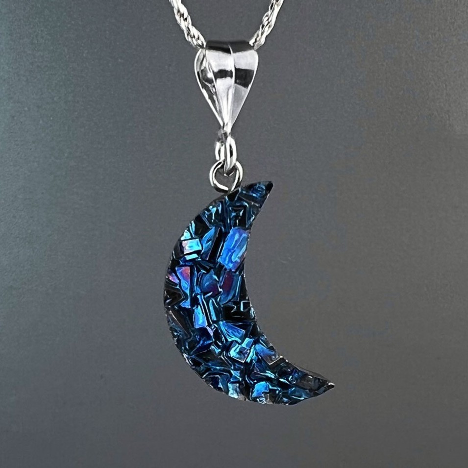 Bismuth crystal blue moon necklace, new, handmade, celestial jewelry Element 83