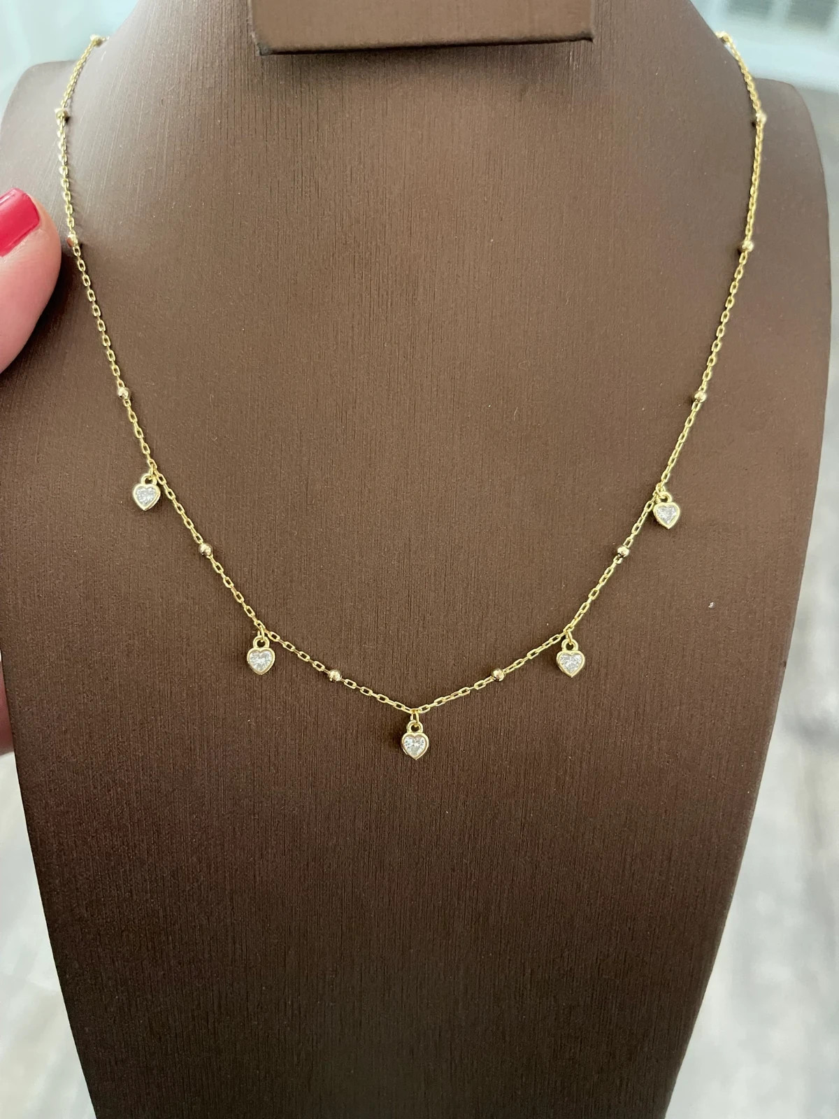 Lab Grown 0.50 Ct Heart EF VS Diamond Station Style Necklace in 14K Yellow Gold