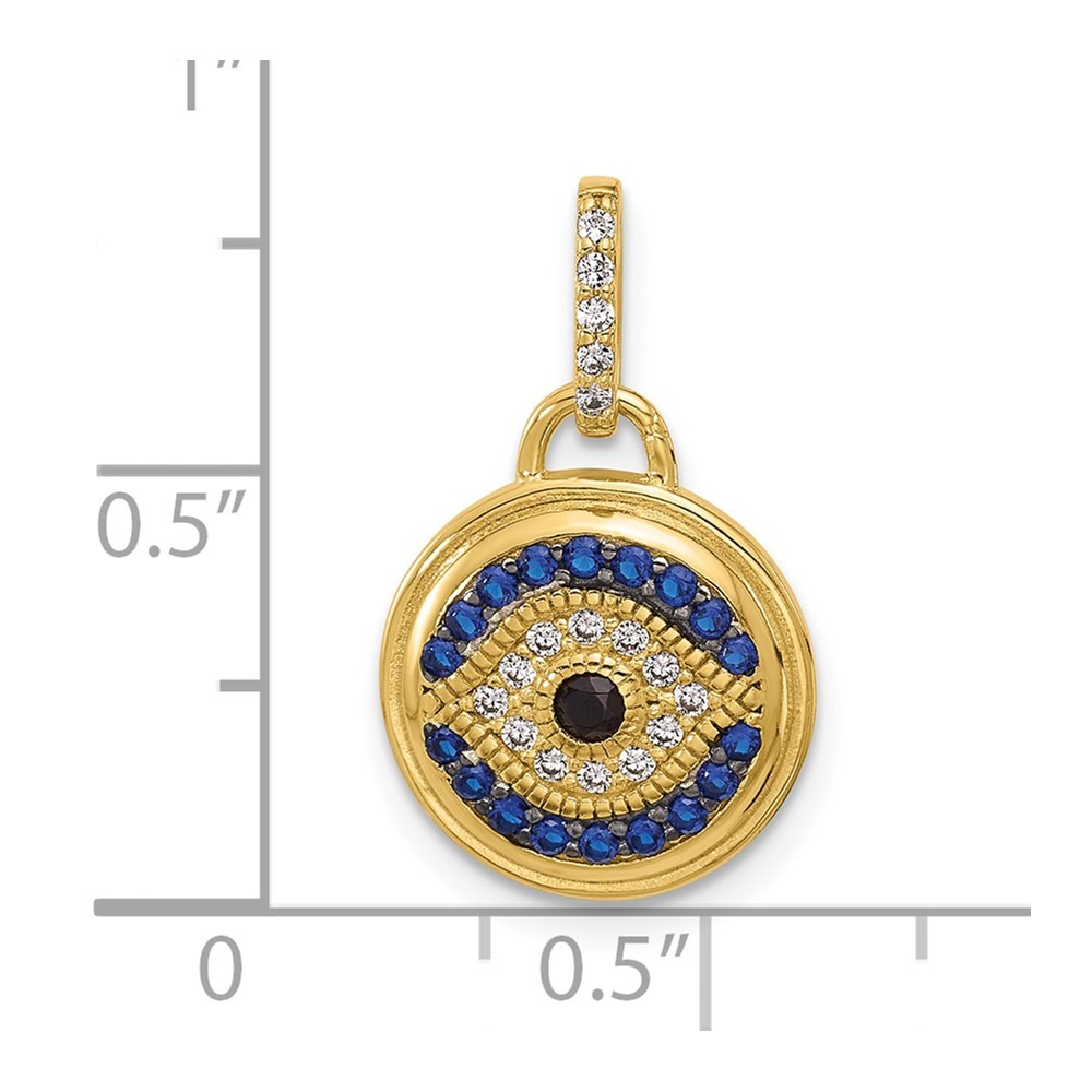 Sterling Silver Gold-tone Black Rhodium Cubic Zirconia Crystal Evil Eye Pendant