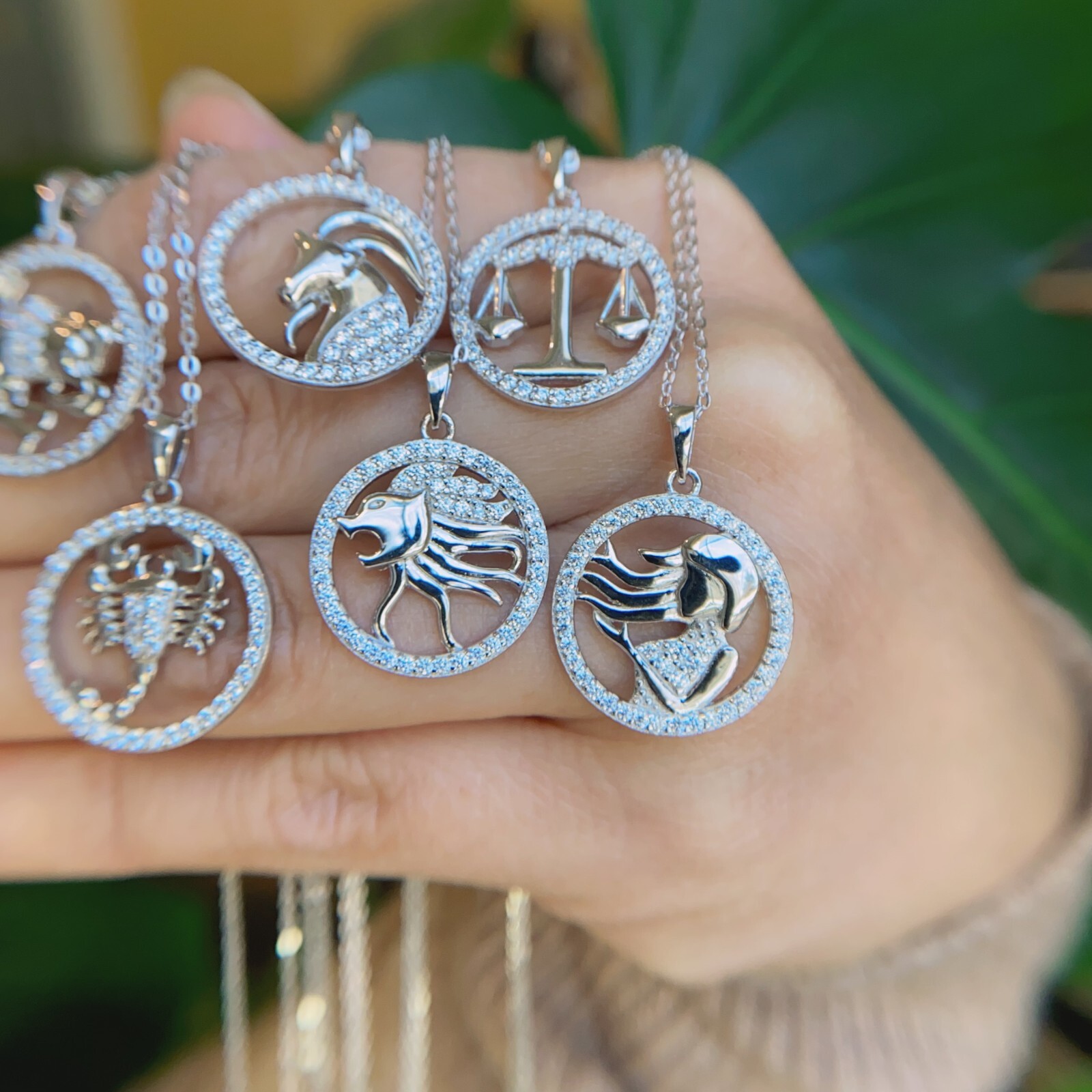 Zodiac Signs Symbols CZ Charm Pendant Necklace 925 Sterling Silver Astrology