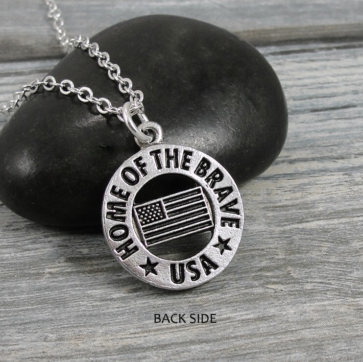 Patriotic Necklace – Land of the Free Charm Necklace – Proud American USA Charm