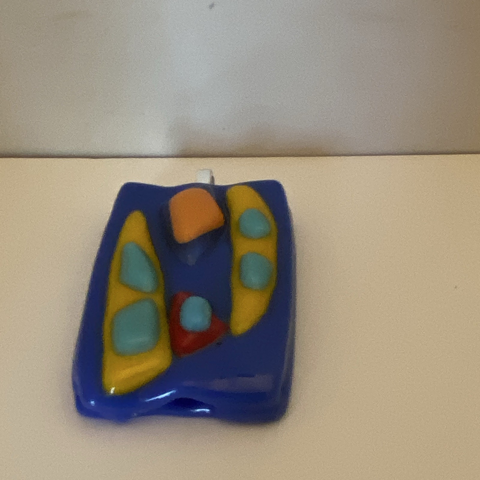 Fused Glass Pendant Silver Tone Bail Multicolor Art Design Handmade; Artisan