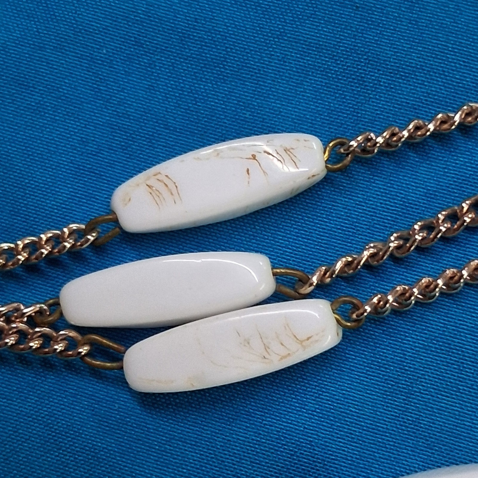 Vintage West Germany Marked White Polished Stone 3-Tier Gold Tone Necklace