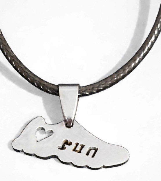 Stainless Steel Running Shoe Pendant Adjustable Waxed Cord Necklace 45-50cm