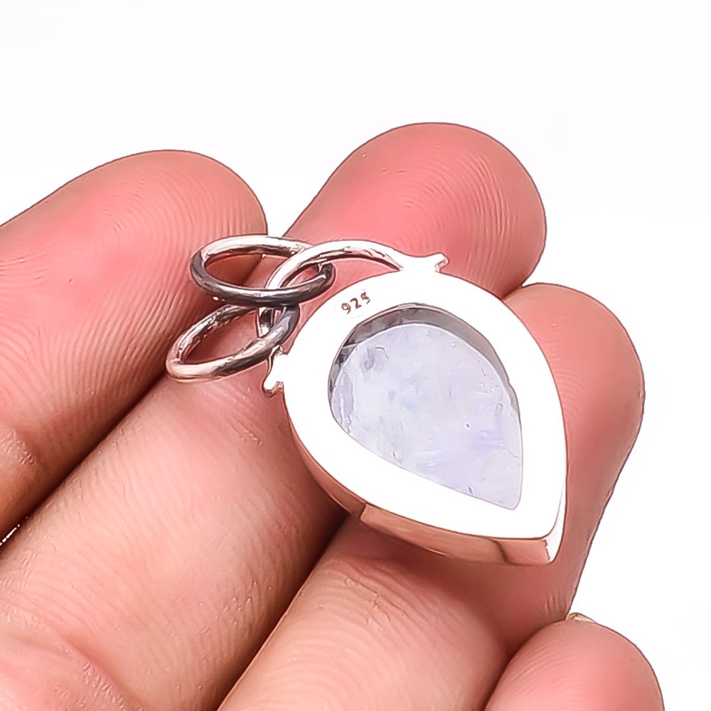 Rainbow Moonstone Designer Handmade 925 Sterling Silver Pendant 1.37″ Sku13
