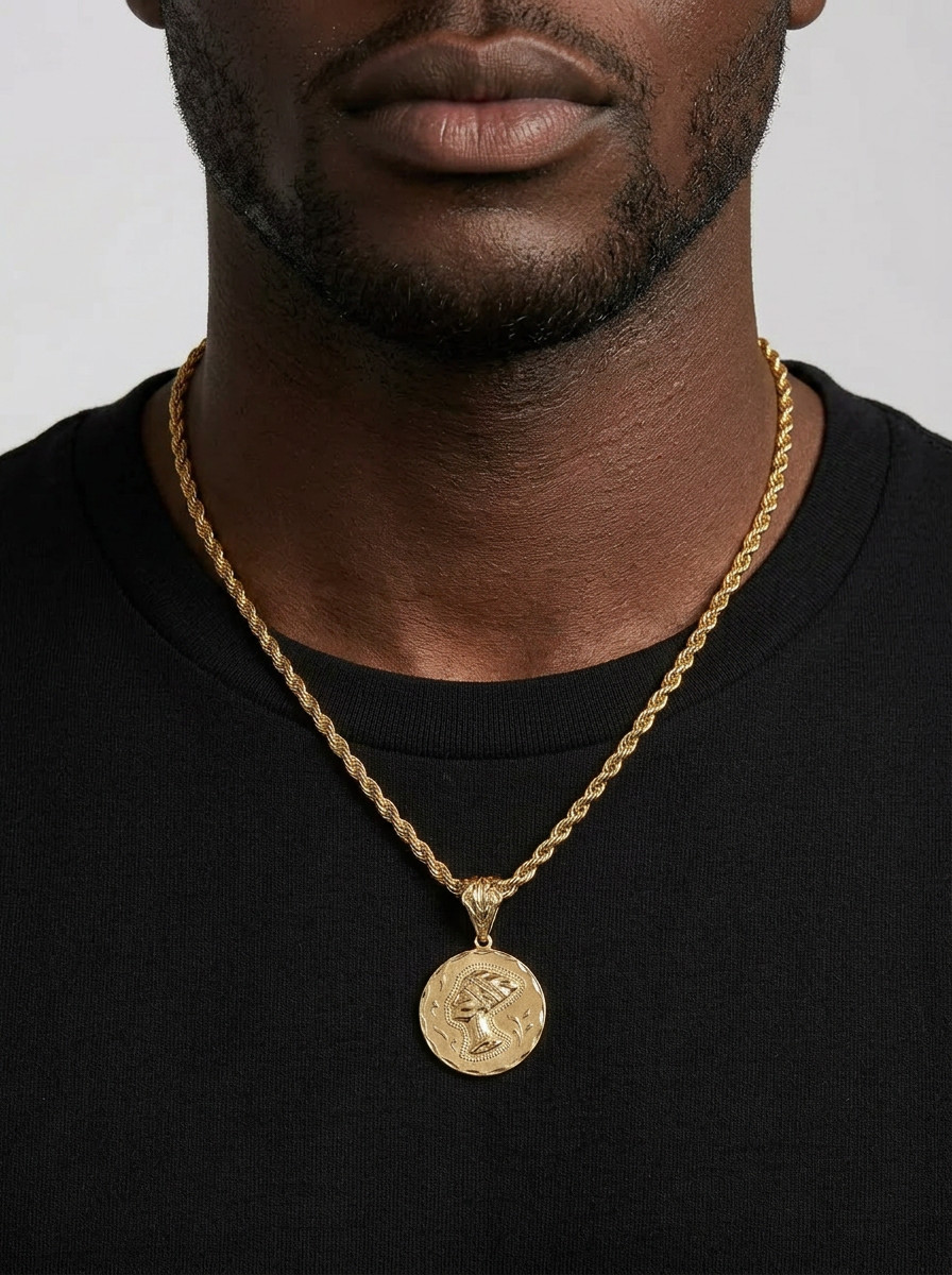 Gold Nefertiti Necklace, Medium 24mm Nefertiti Pendant, 14K Heavy plated Gold