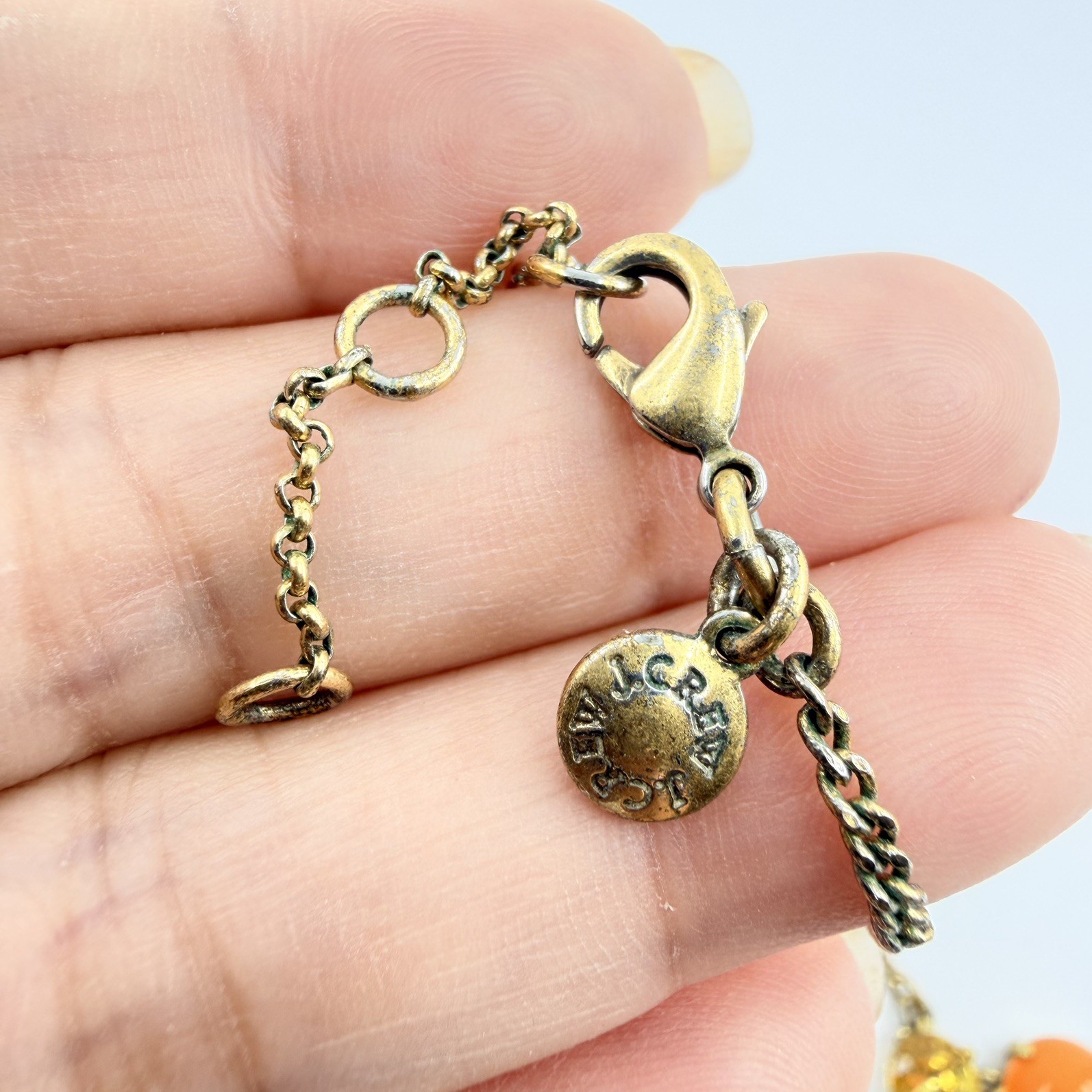 J. Crew Vibrant Orange Bubble Necklace w Rhinestones Gold-Tone 20”