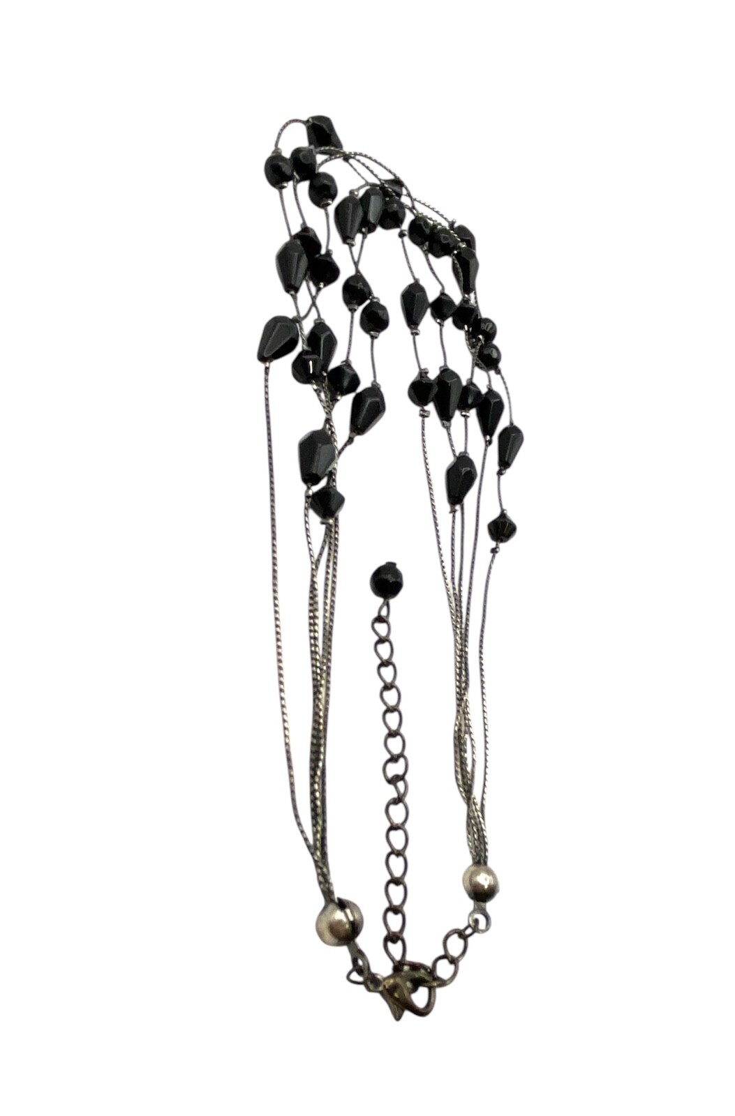Gothic Black Glass Beads Layered Necklace Multistrand 18″ Gunmetal Gray 5 Strand
