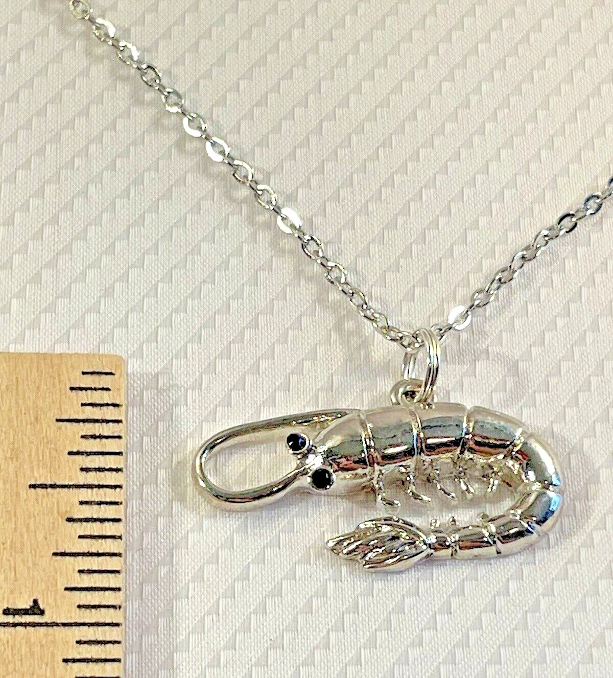 Shrimp Sea Life Silver Necklace 20” Stainless Coastal Fashion Jewelry NEW