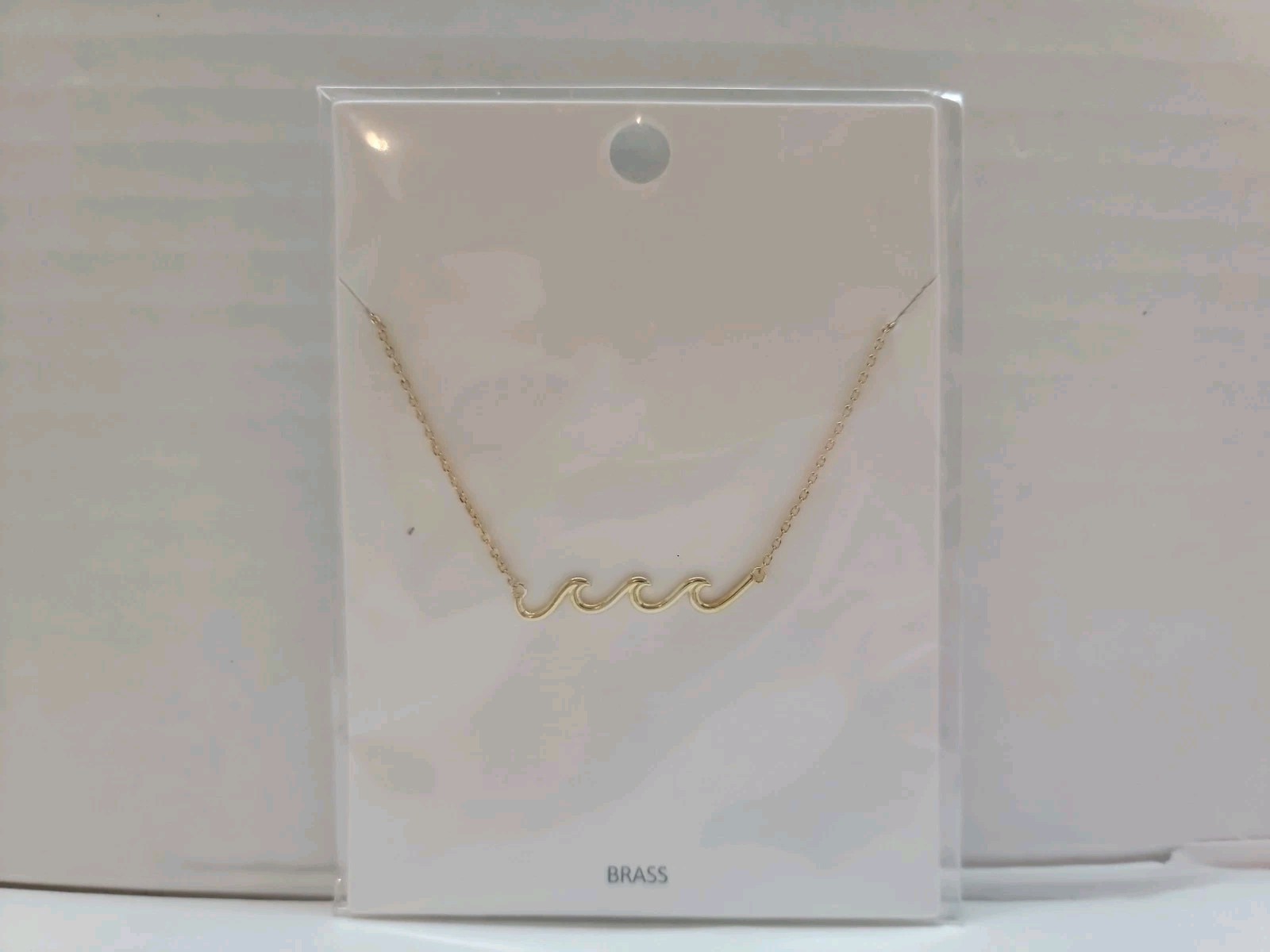 Triple Wave Brass Necklace Dainty Ocean Wave Pendant Minimalist Beach Gift NIP