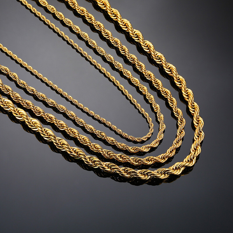 16/18/20/22/24″ Men Women Necklace Twist Rope Chain Link Stainless Steel Jewelry