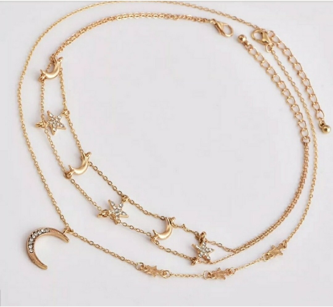Multilayer Moon Stars Necklace Gold Color Chocker Sexy Fashion
