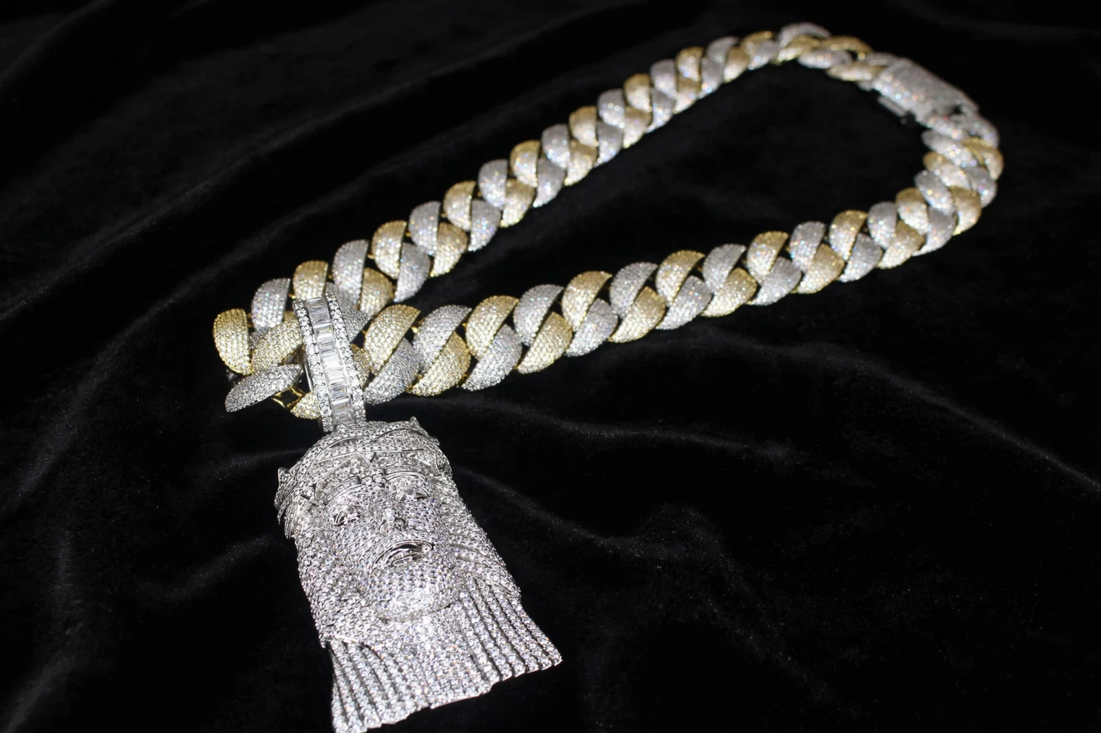 14k STAMPD XXL Jesus Pendant 24mm 196ct Lab Sim Diamond 2-Tone Gold 460g CHAIN