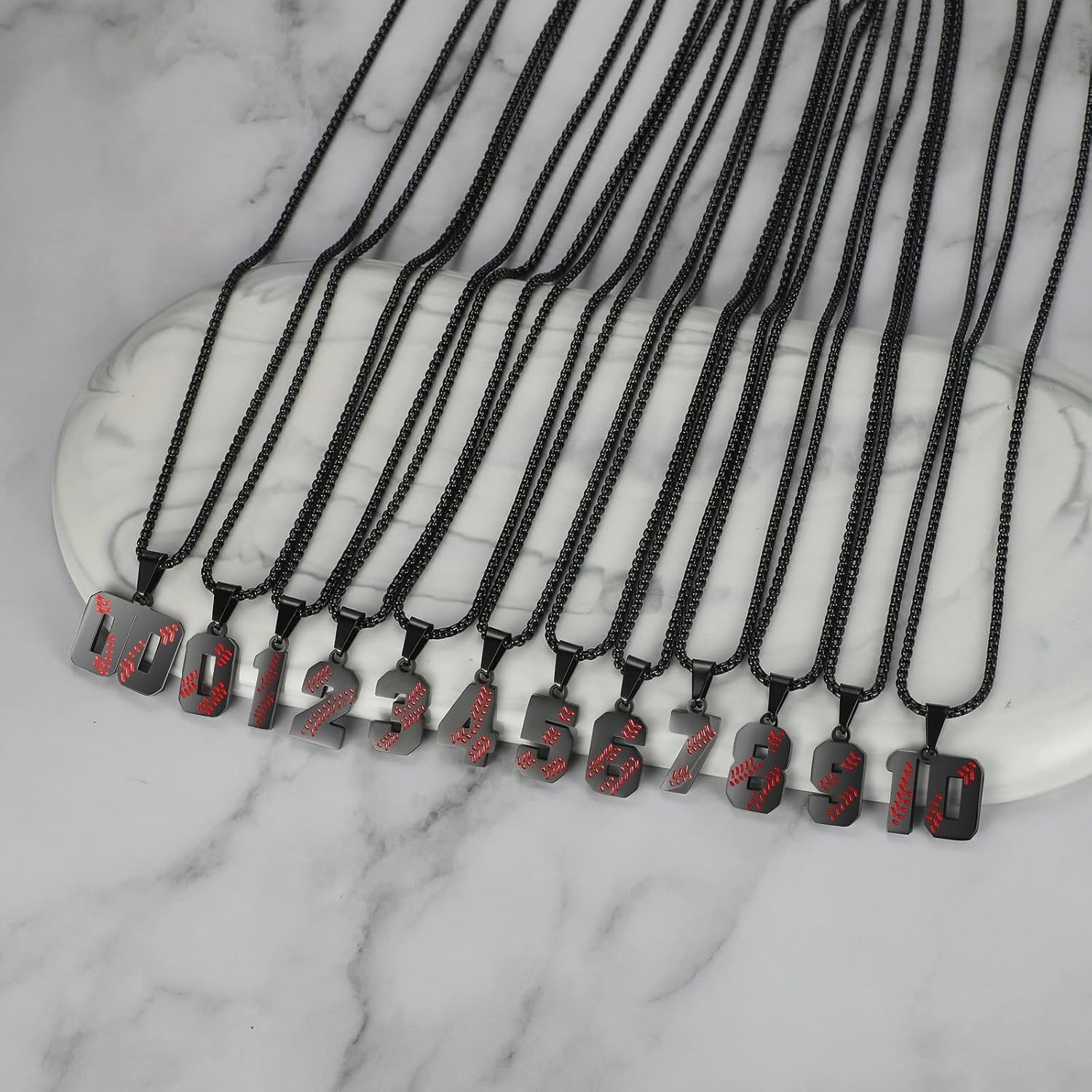 Baseball Number Necklace – Stainless Steel Chain Pendant for Men Athletes 00-…