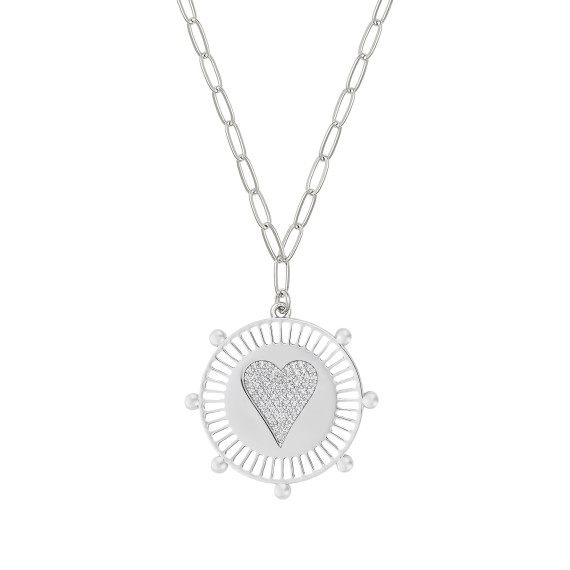 Jennifer Miller 1″ Heart Medallion Necklace (White Gold)