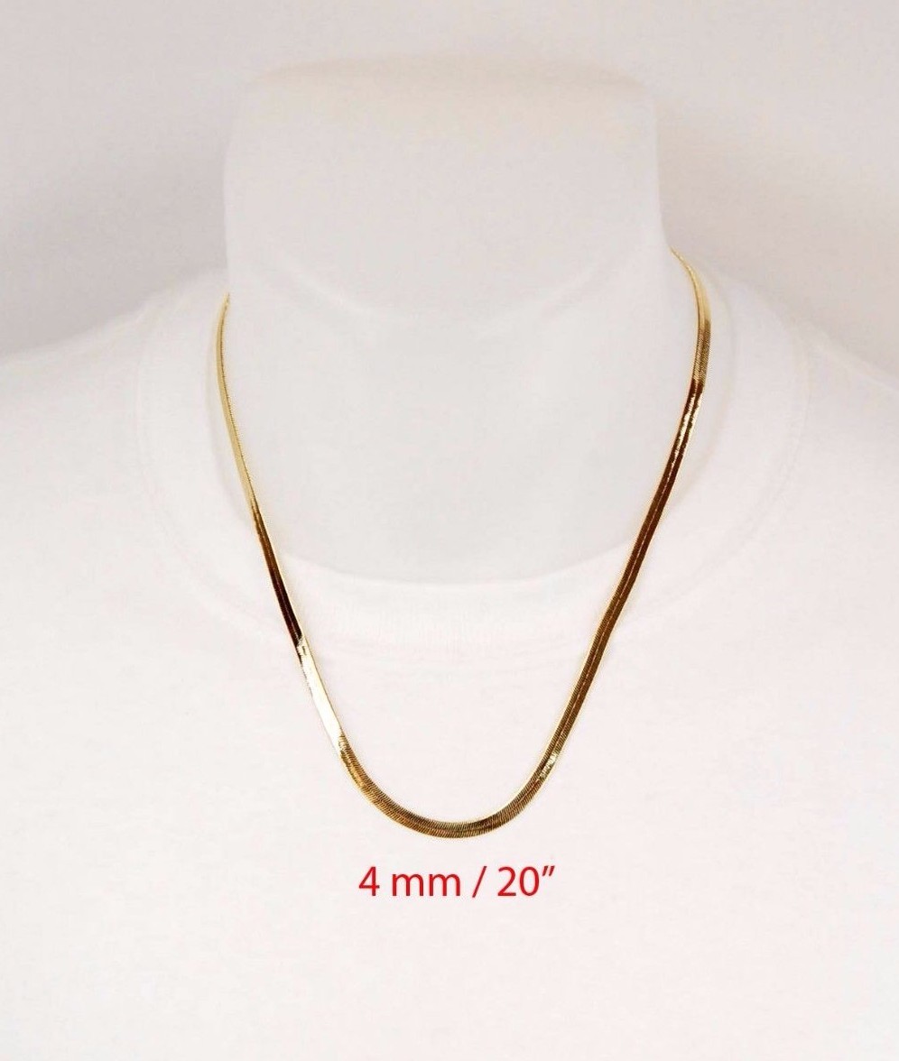 Men’s Women’s Fashion Bling 14K Gold Plated 4 mm 20″ Herringbone Chain Necklace